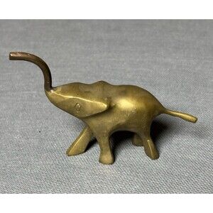 Vintage Brass Elephant Figurine Small Heavy Solid-Lucky Elephant-Brass Decor-MCM